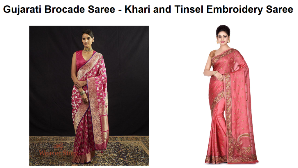 Gujarati Brocade Saree - Khari and Tinsel Embroidery Saree