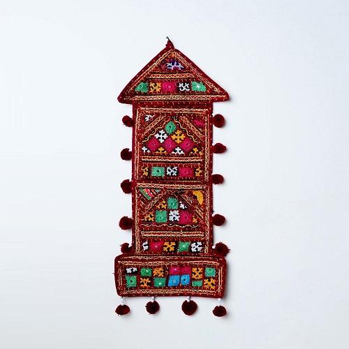 1 Pocket - Mirror Work Kutch Hand Embroidered Wall Hanging Letter Holder